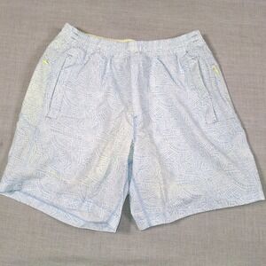 Birddogs Gym Shorts Men Medium Light Blue Geometric Leaf Print Lined Activewear